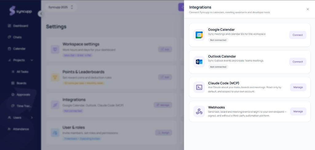 Syncupp Integrations and Claude Code MCP Hub
