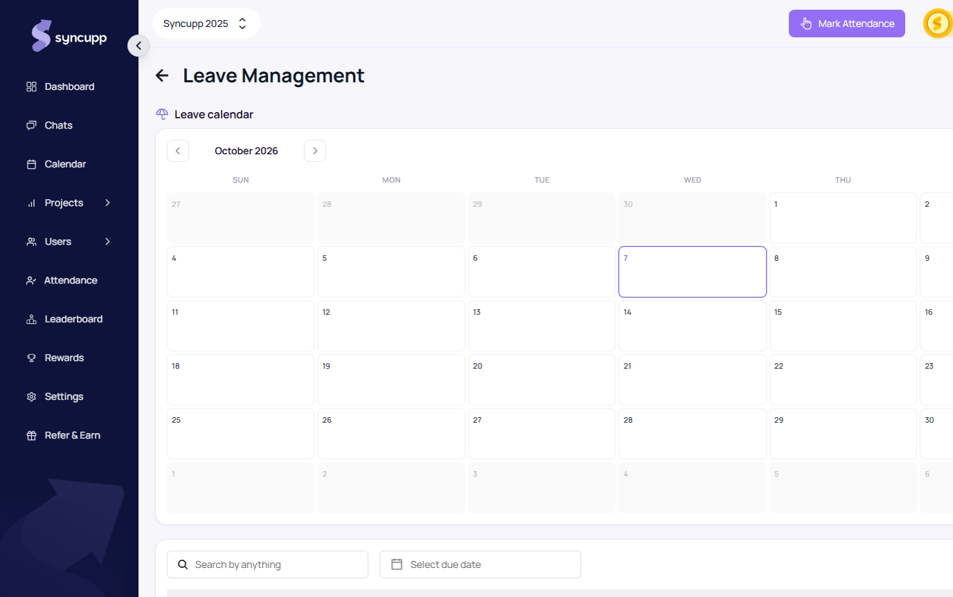 Syncupp Leave Management Dashboard