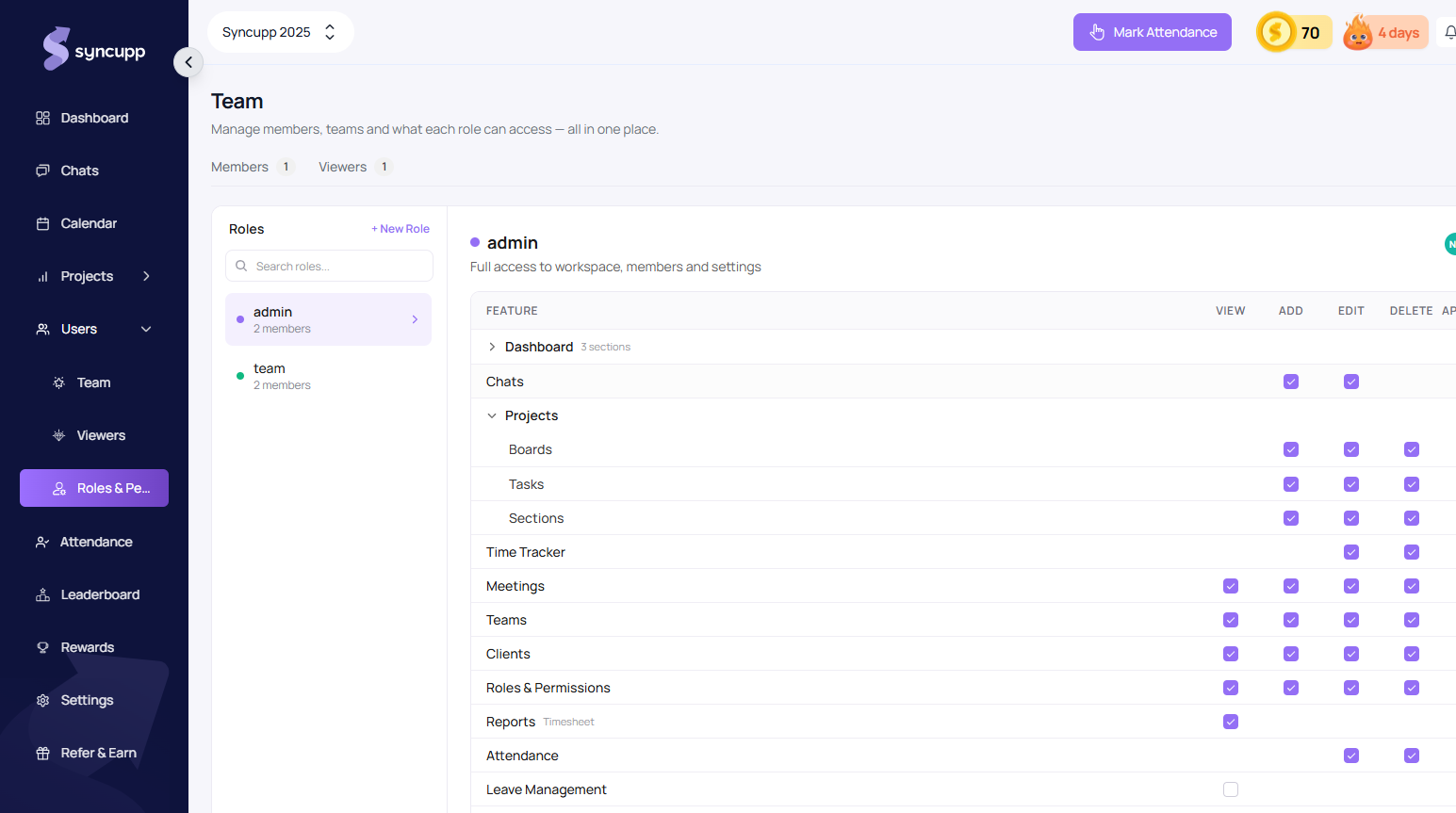 Syncupp Roles and Permissions Matrix