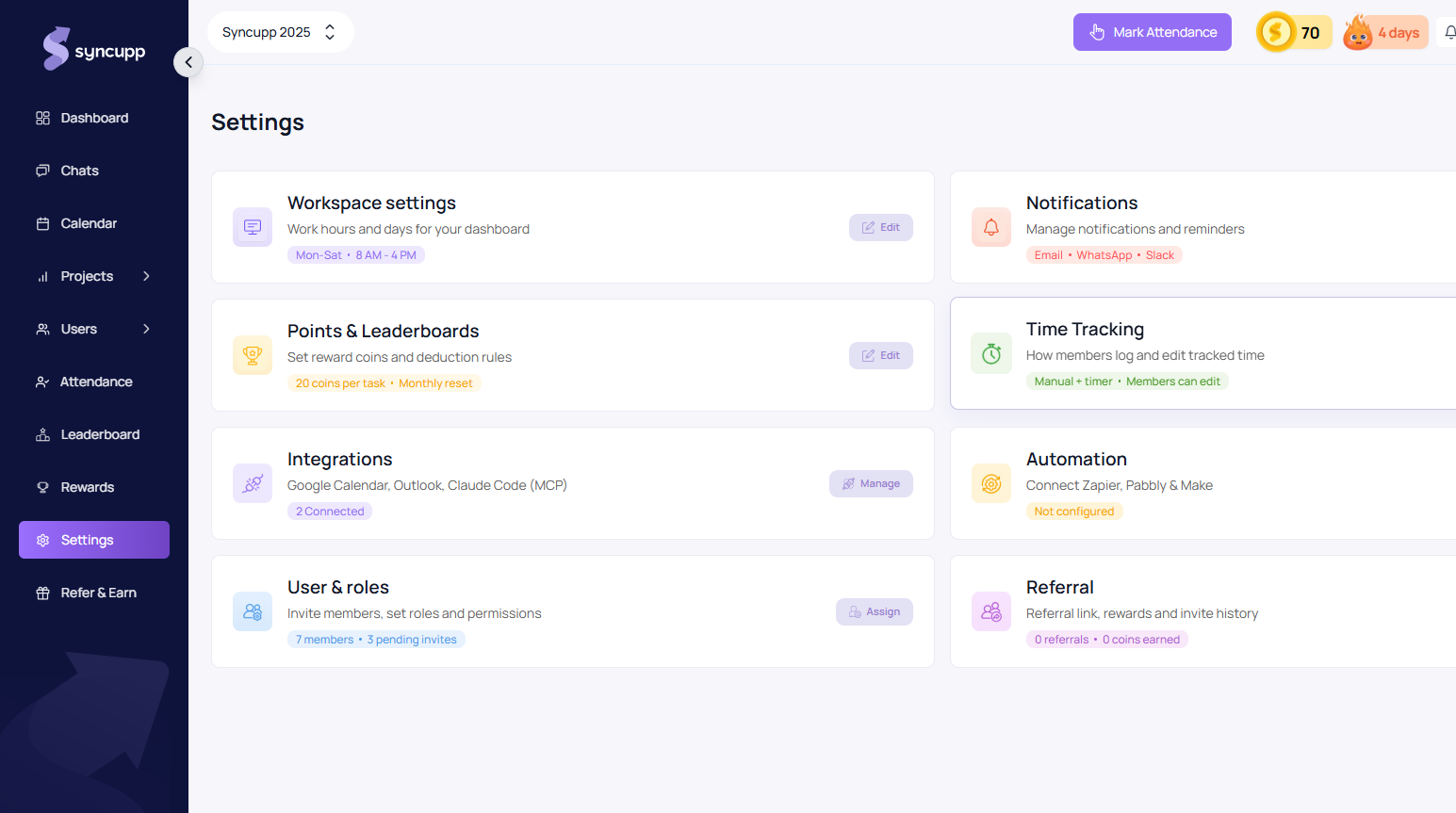 Syncupp Workspace Settings Command Center