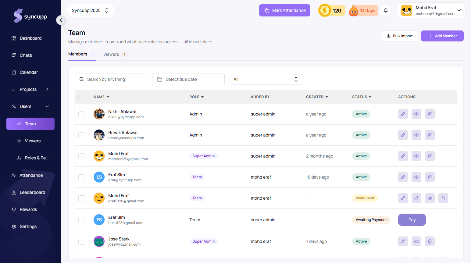 Syncupp Team Management